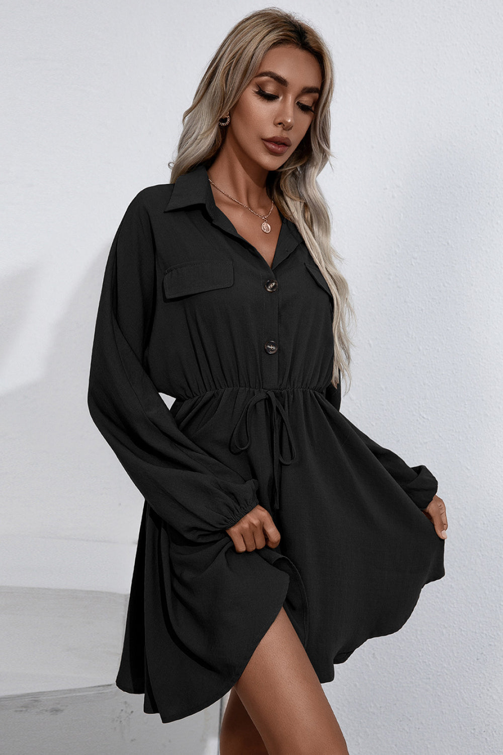 Oversized Button Front Collared Shirt Dress
(4 Colors Available)