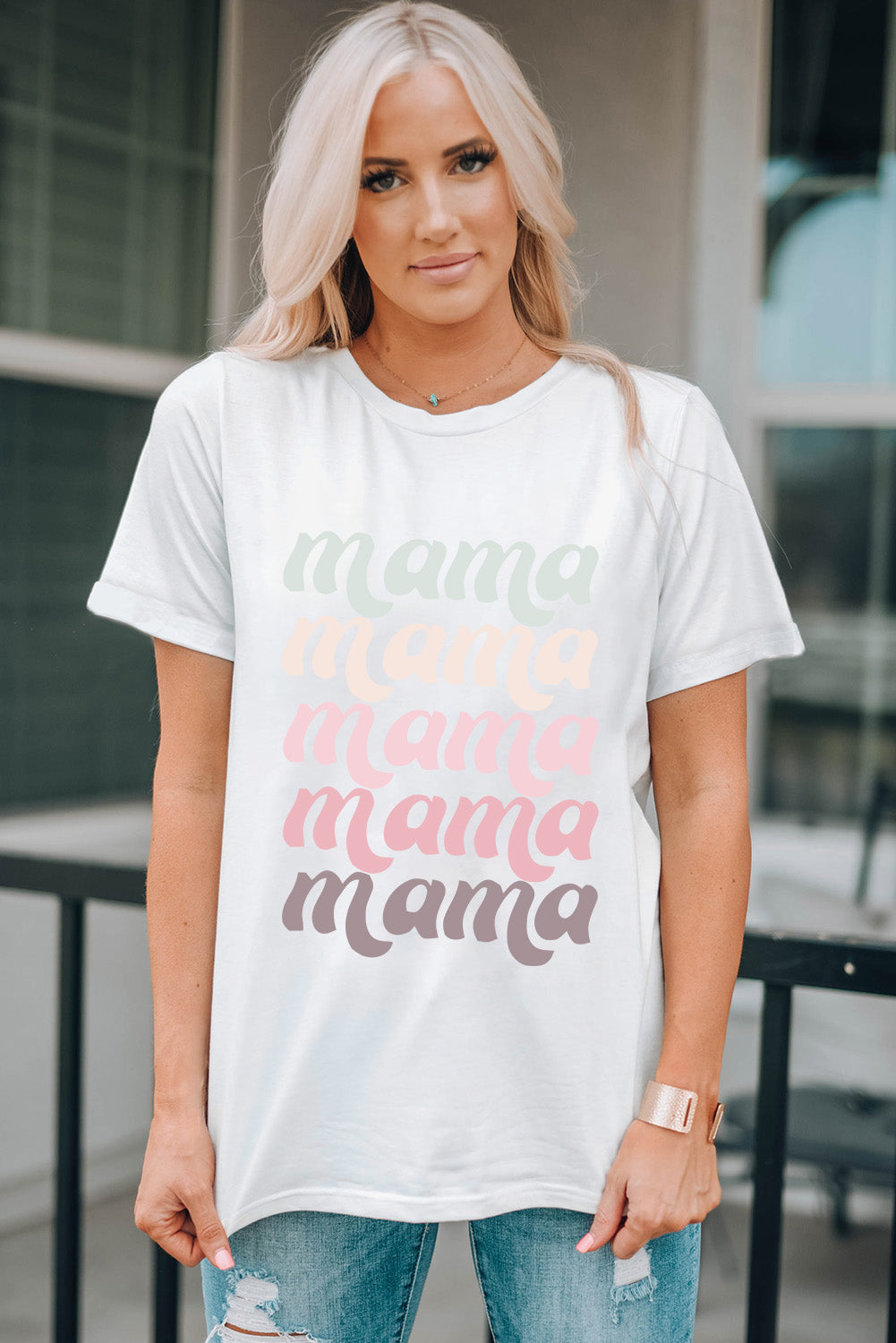 Multicolor Ombre MAMA Graphic Top Short Sleeve Tee Shirt (Plus Size Available)