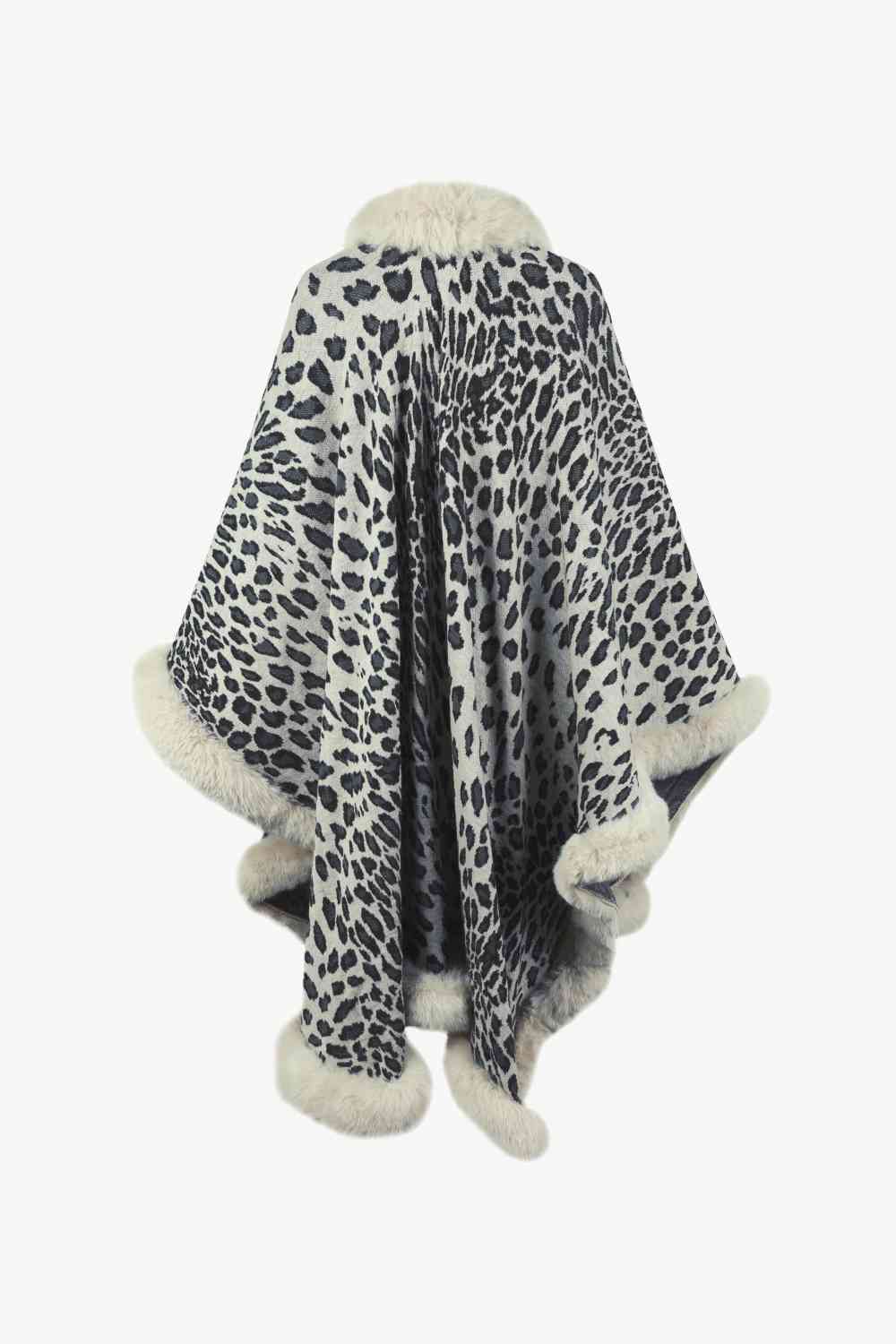 Large Leopard Plush Faux Fur Heavy Cardigan Oversized Sweater Poncho Jacket