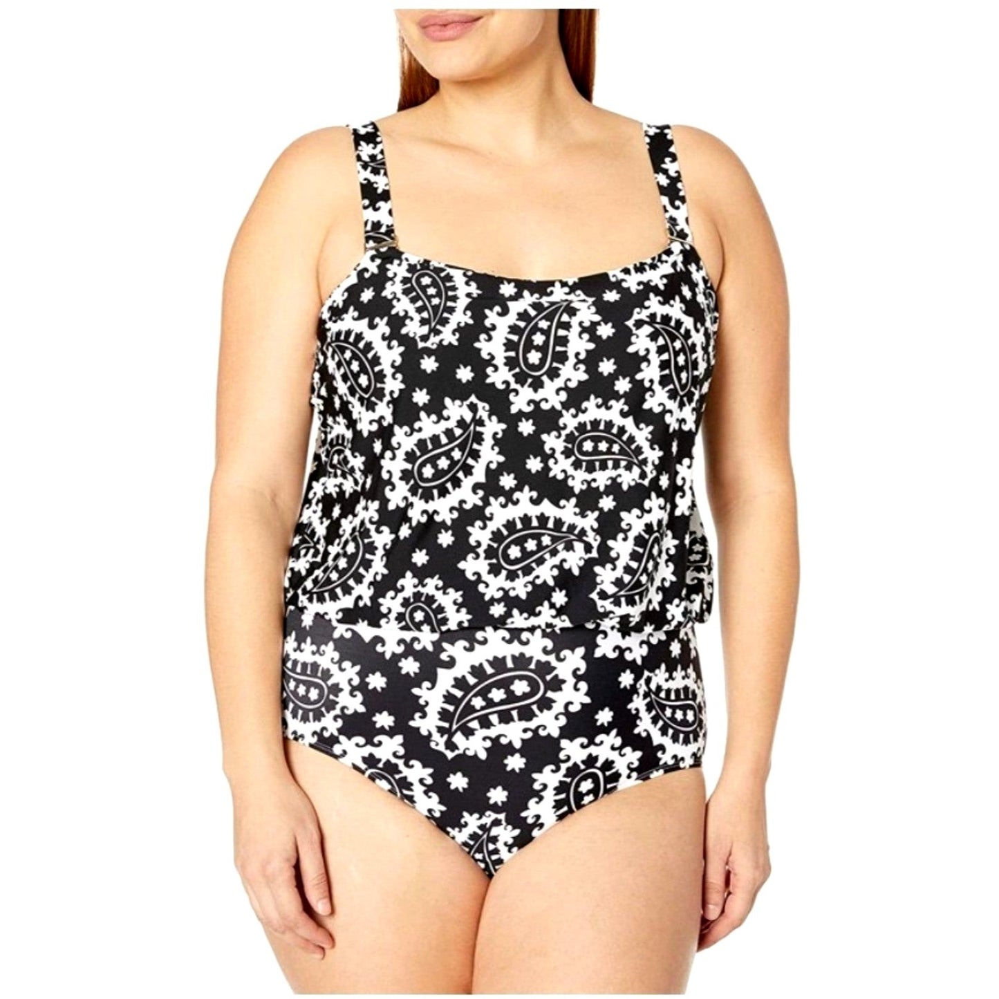 ANNE COLE Swimwear RIVIERA PAISLEY Blouson Strapless One-Piece Swimsuit