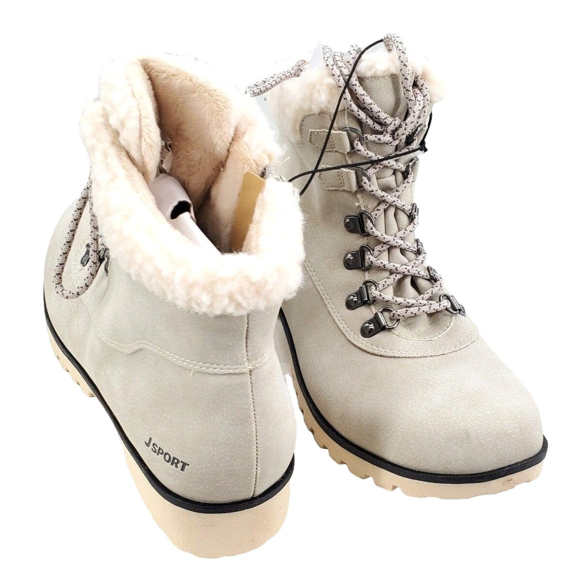 JSPORT Boots Woman's Faux Fur Shearling Hiking Outdoor Weather Ready shoes