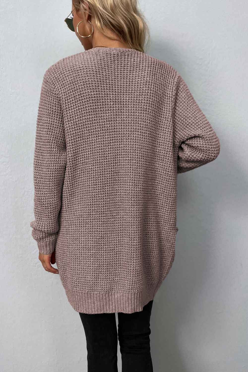 Waffle Knit Long Cardigan with Pockets (4 colors available