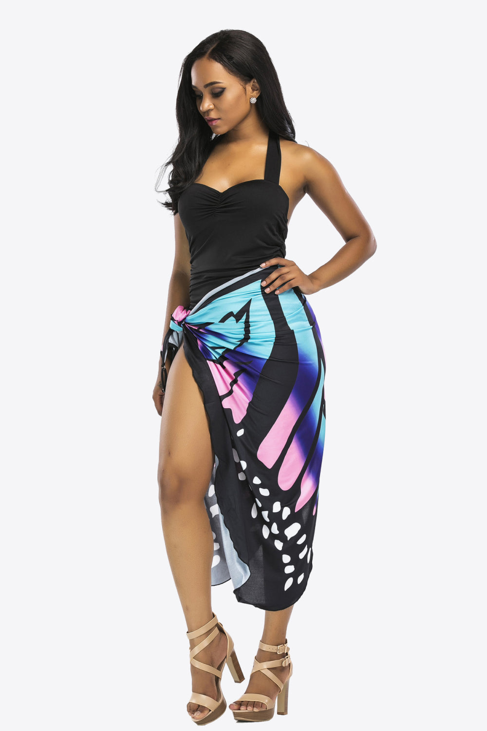 Butterfly Swimwear Cover Up Convertible Spaghetti Strap Dress or Sarong Skirt