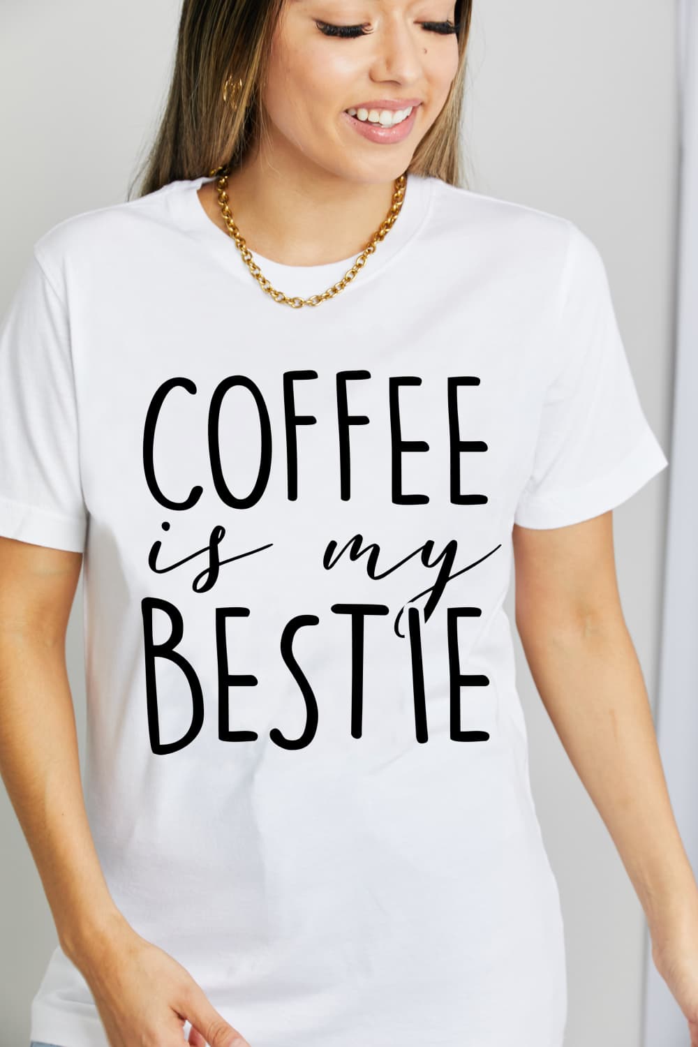 Funny COFFEE IS MY BESTIE Graphic 100% Cotton Tee Shirt (Plus Size Available)