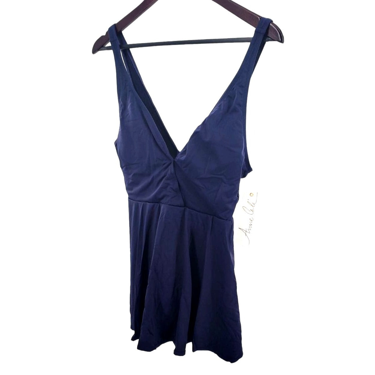 ANNE COLE One-piece Plunge V-neck Bathing suit Swim Dress Navy swimwear