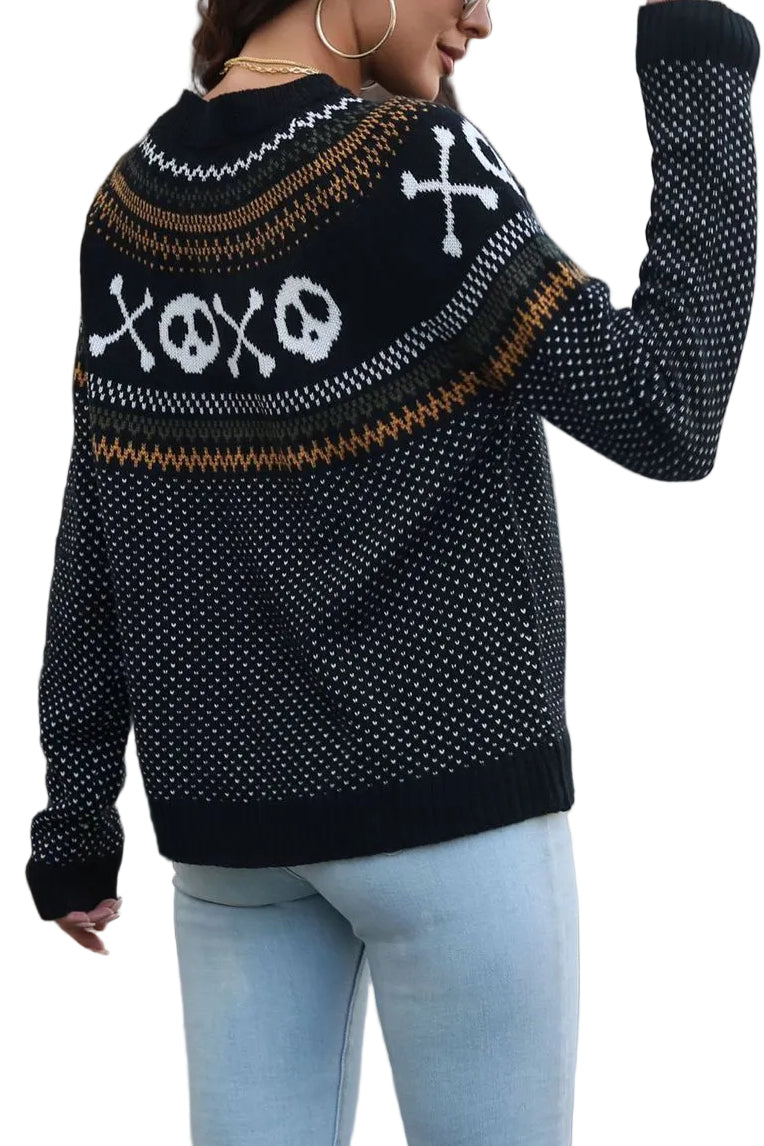 Ghost Fair Isle Nordic Crew Neck Top Long Sleeve Halloween Pullover Knit Sweater