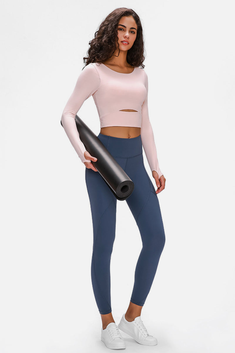Long Sleeve Athletic Cut-out Yoga Cropped Top (4 colors available)