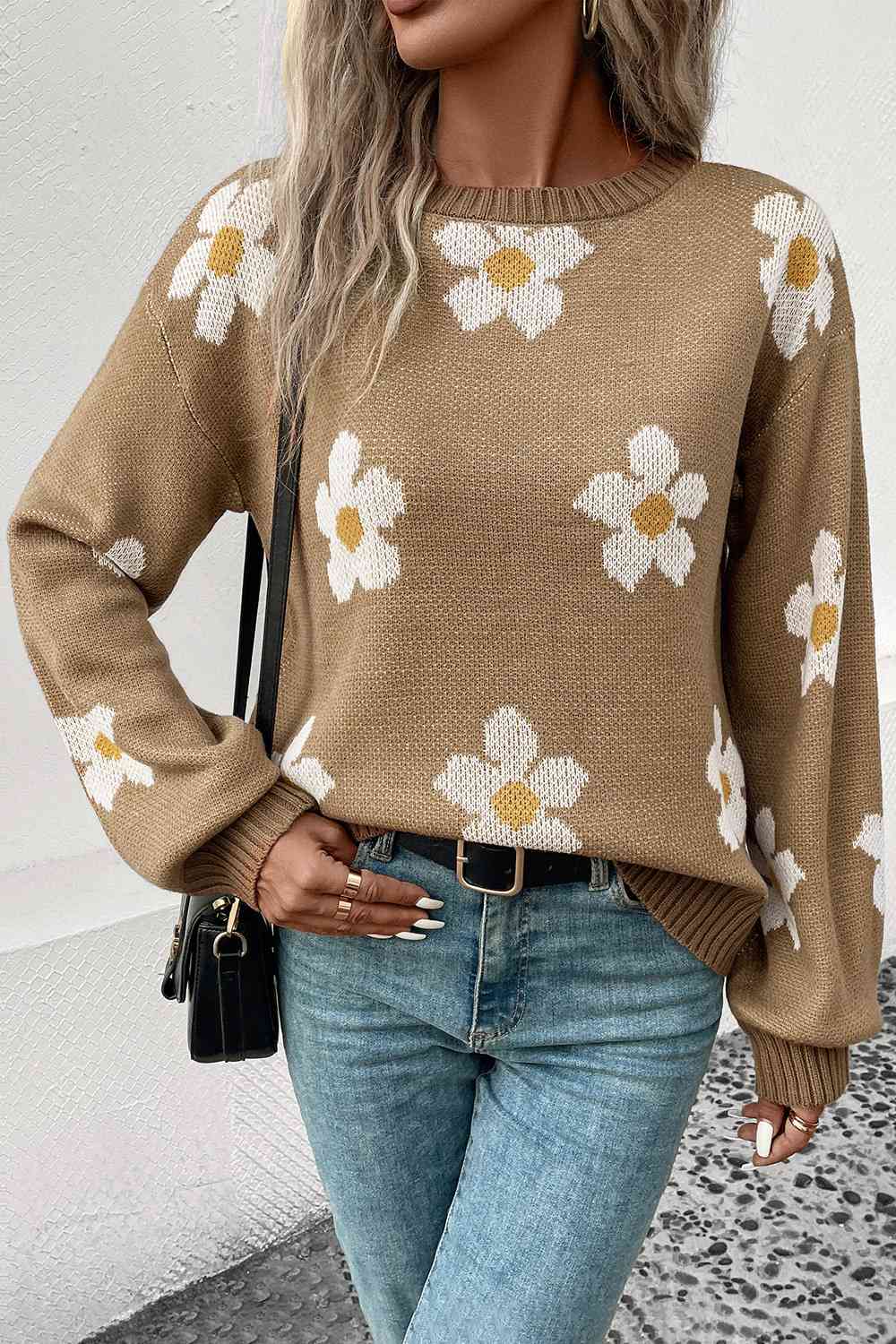 Daisy Flower Knit Minimalist Pullover Classic Long Sleeve Sweater Shirt