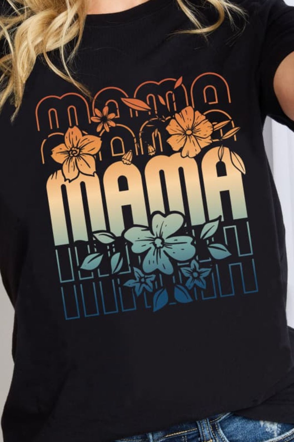 Floral MAMA Colorful Tropical Graphic 100% Cotton Short-sleeve Tee Shirt (Plus Size Available)