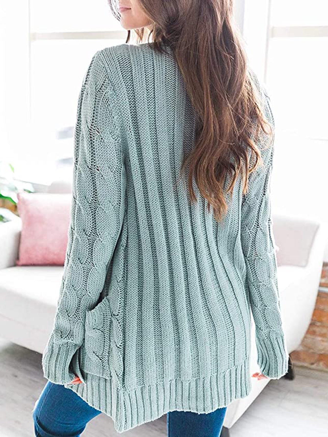 Classic Cable-Knit Buttoned Oversized Cardigan Patch Pockets