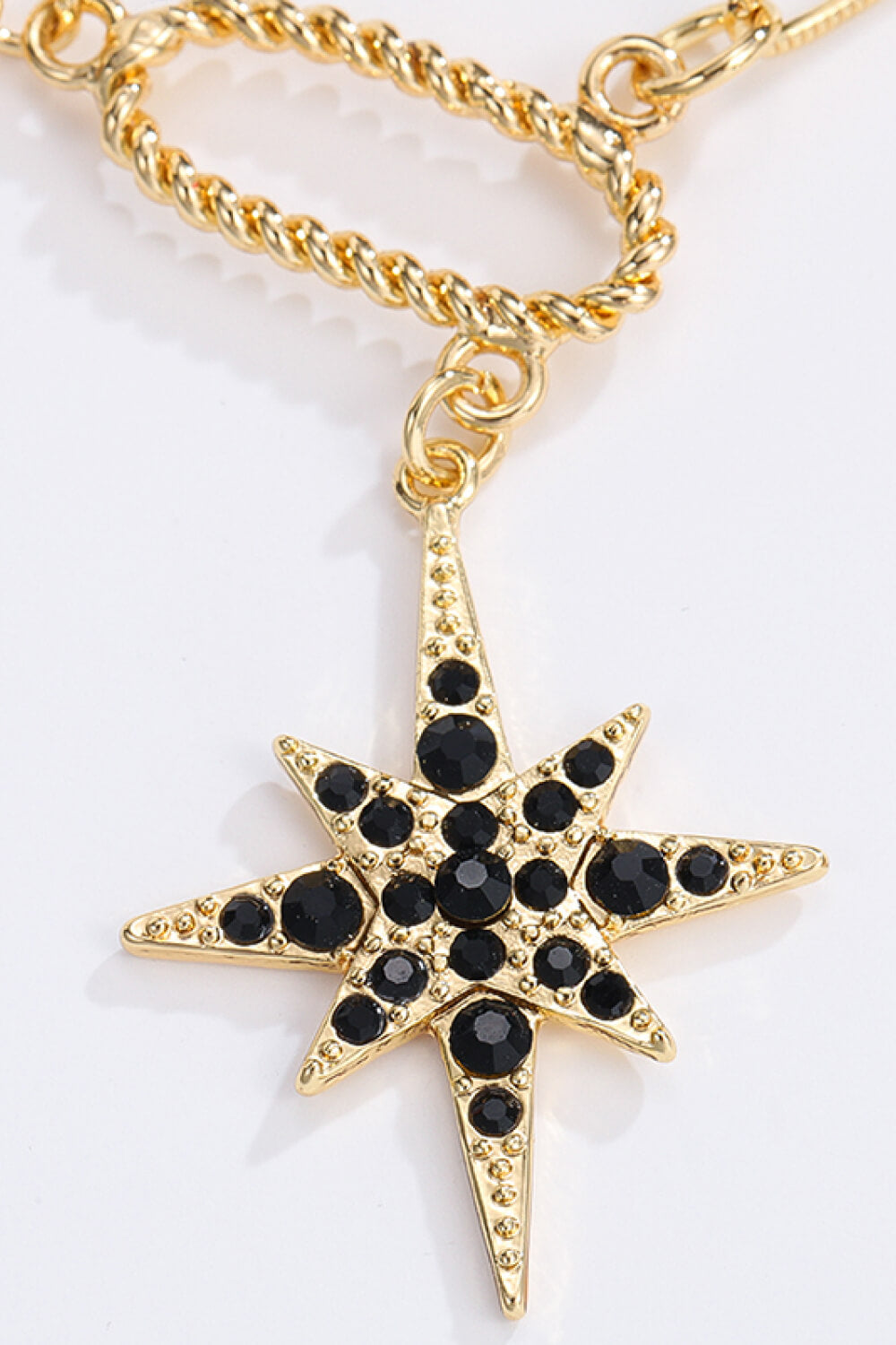 18K GOLD Plated Necklace Star and Moon Rhinestone Milti-link Chain