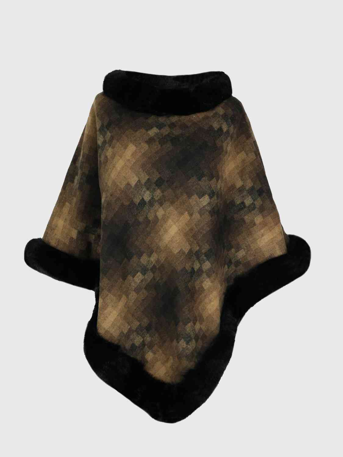 Faux Plush Fur Checker Ombre Glitch Oversized Pullover Sweater Jacket Poncho