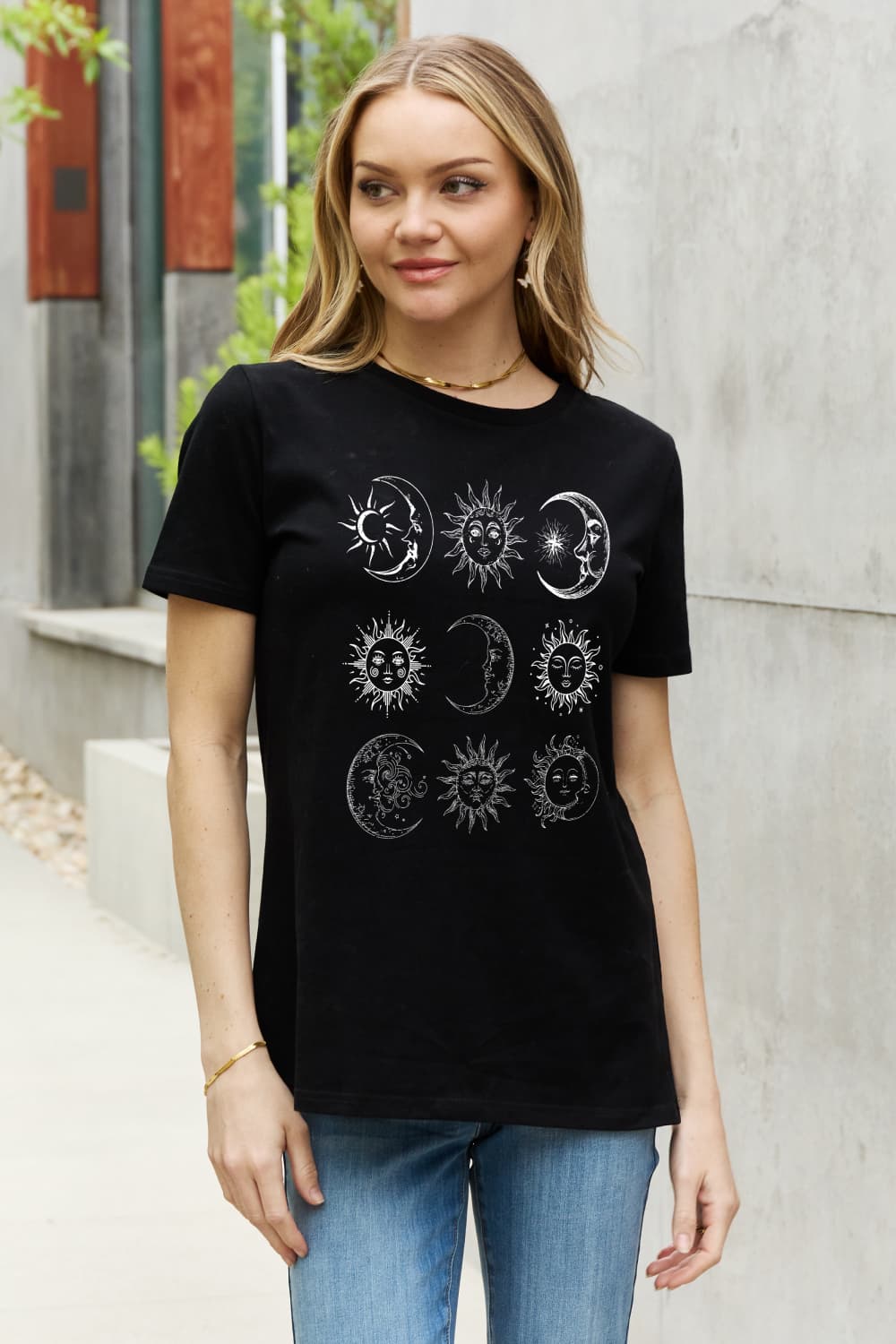 Moon and Sun Celestial Spiritual Graphic 100% Cotton Short-sleeve Tee (Plus Size Available)