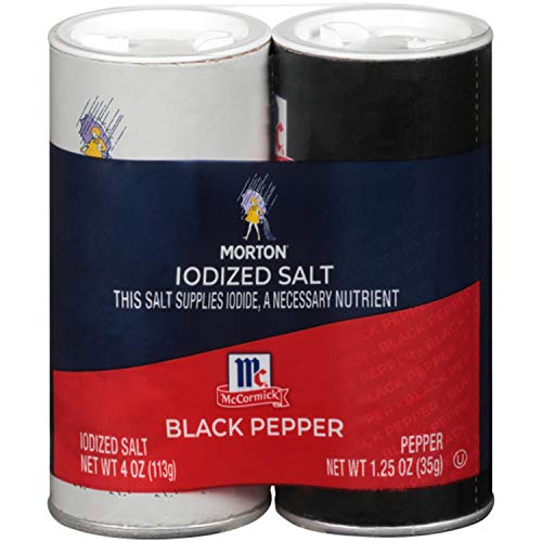 Morton Salt and Pepper Shakers,4oz SALT Shaker, 1.25oz PEPPER Shaker