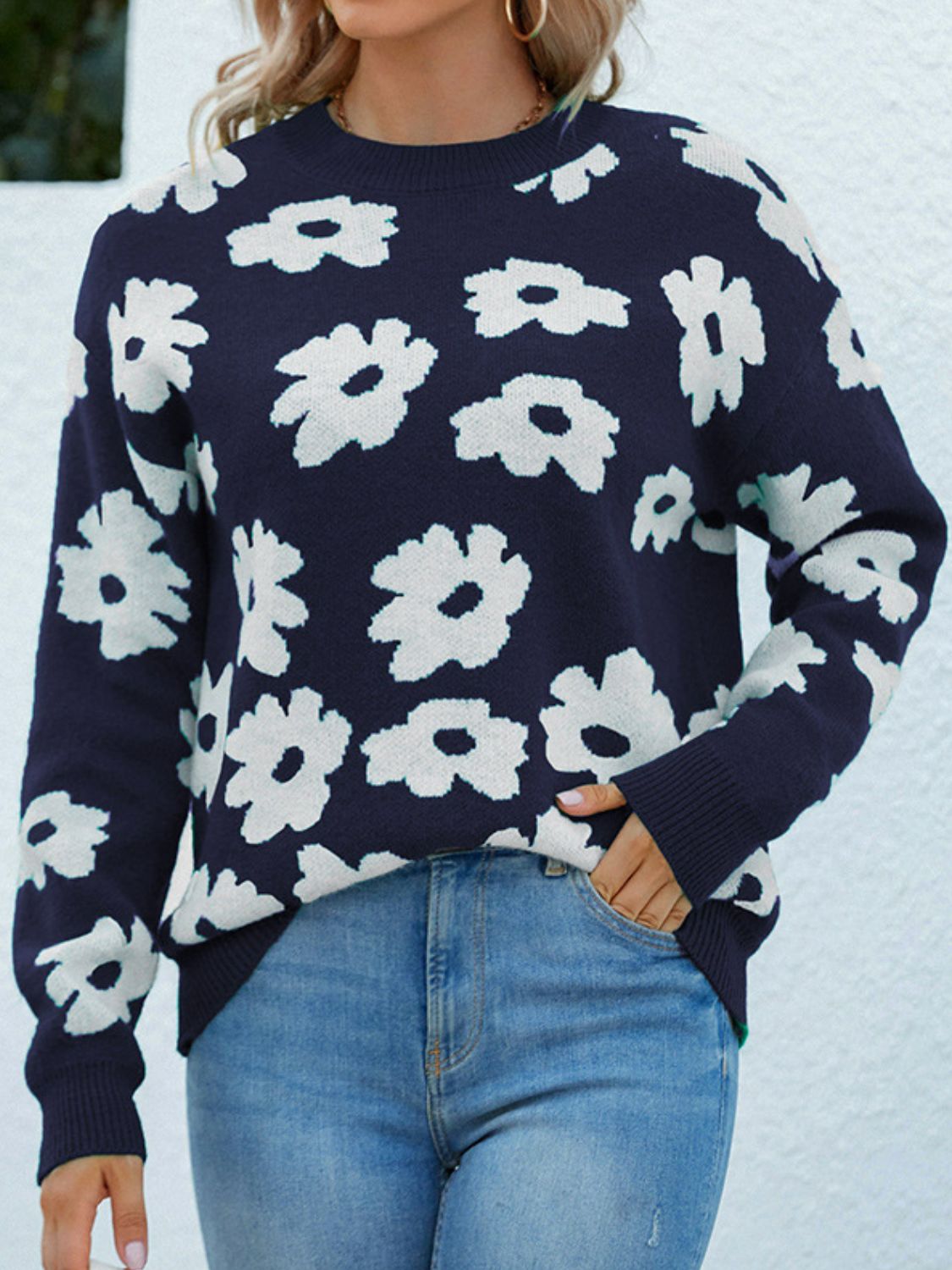 Floral Round Neck Sweater
