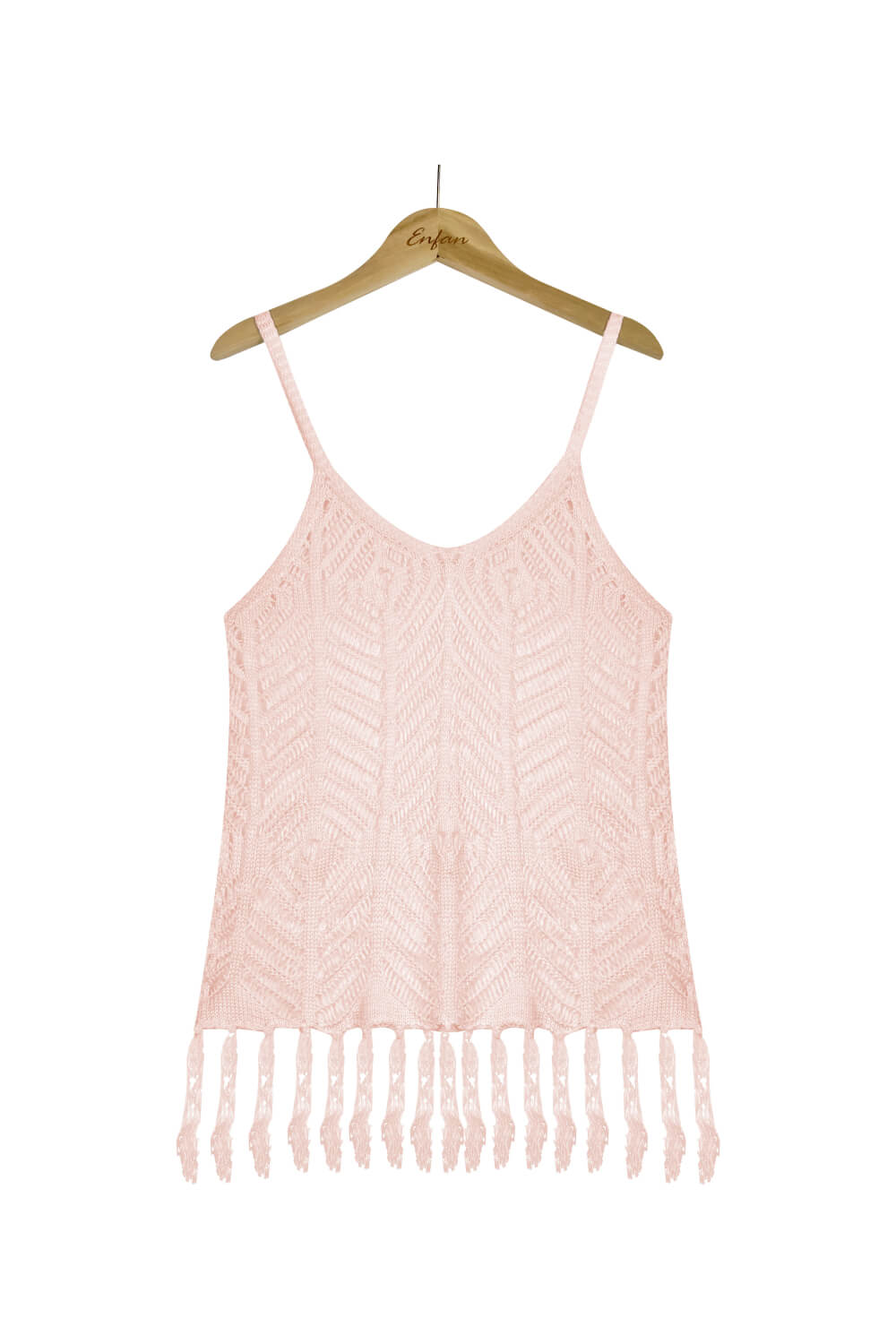 Cami Tank Top Openwork Fringe Tassle Hem Sleeveless Cover Up Fishnet Cutout Shirt