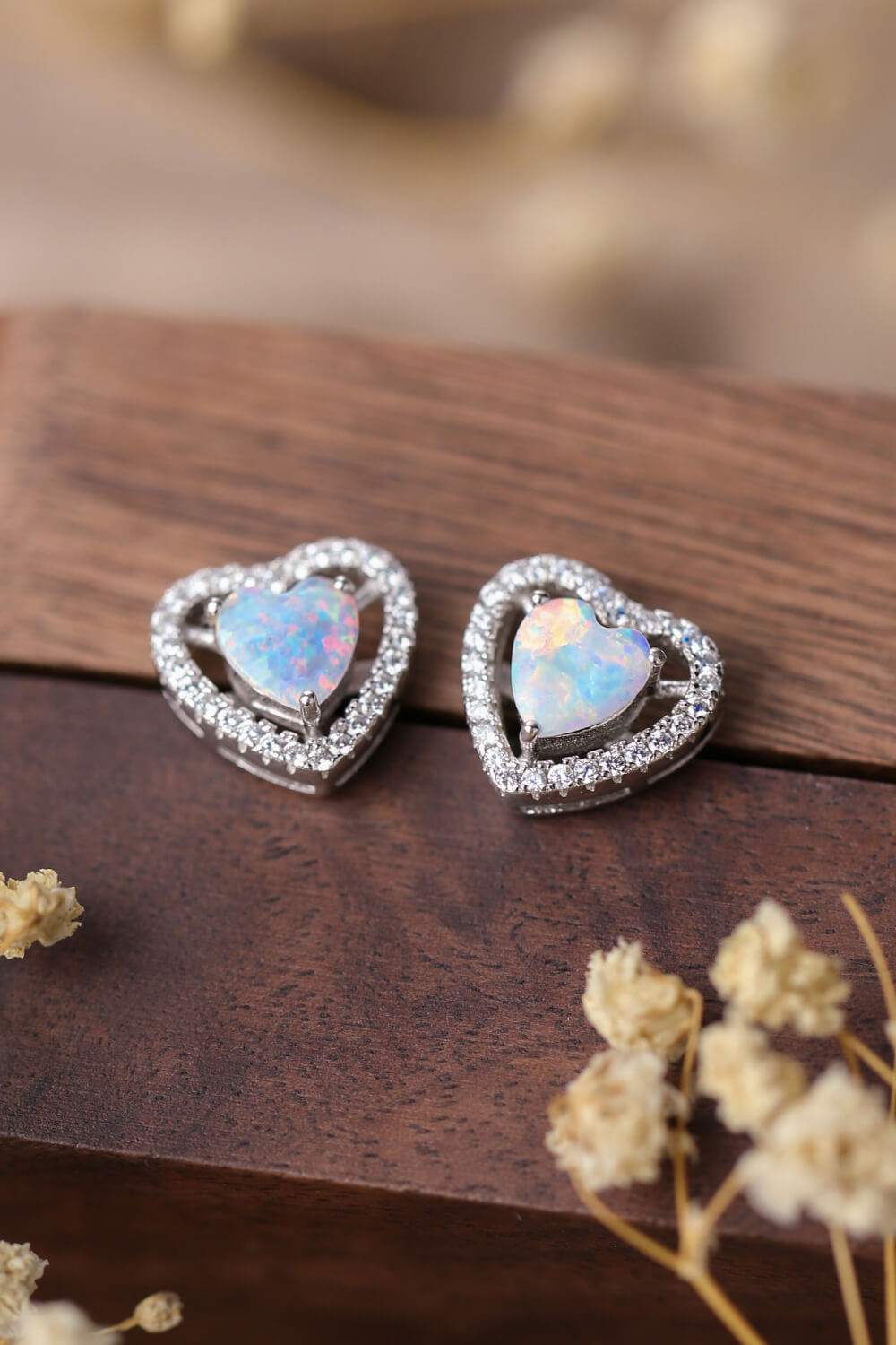 Australian Opal Heart Earrings 925 Sterling Silver Stud Gemstone Jewelry