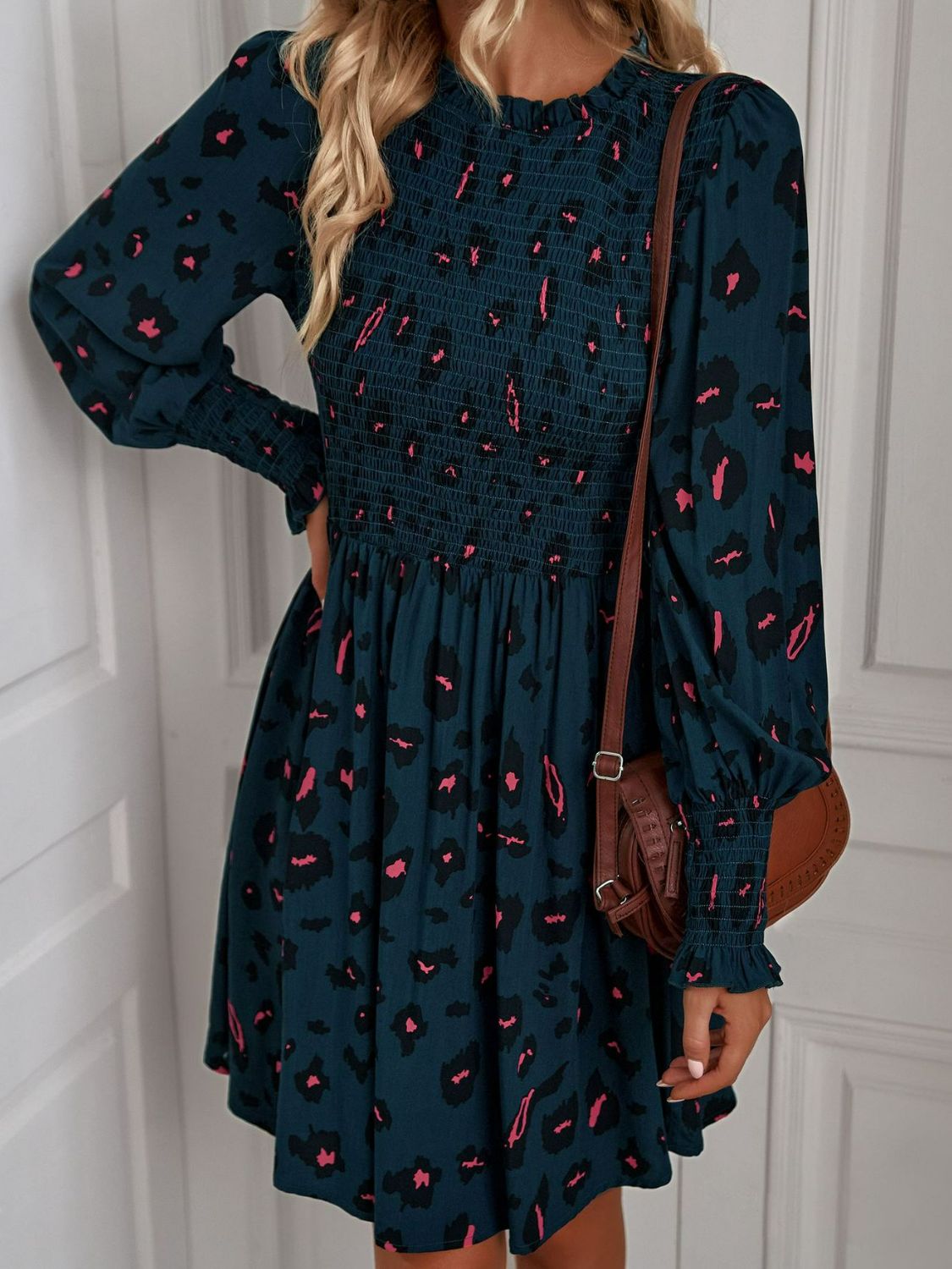 Fun Print Puff Long Sleeve Smocked Dress (4 Colors Available)