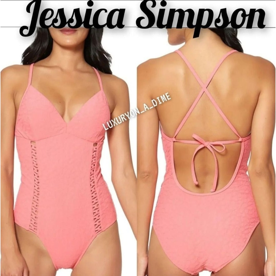 JESSICA SIMPSON One-piece Cutout Braided Jacquard Swimwear