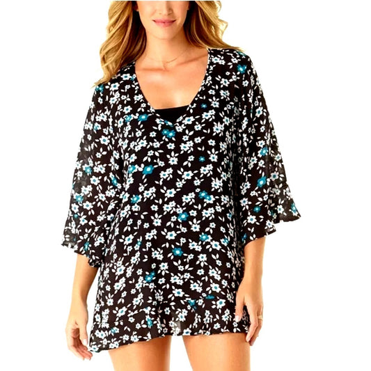 ANNE COLE Coverup Flounce V-Neck Tunic Swimwear Bathing suit Cover-up (Plus Size Available)
