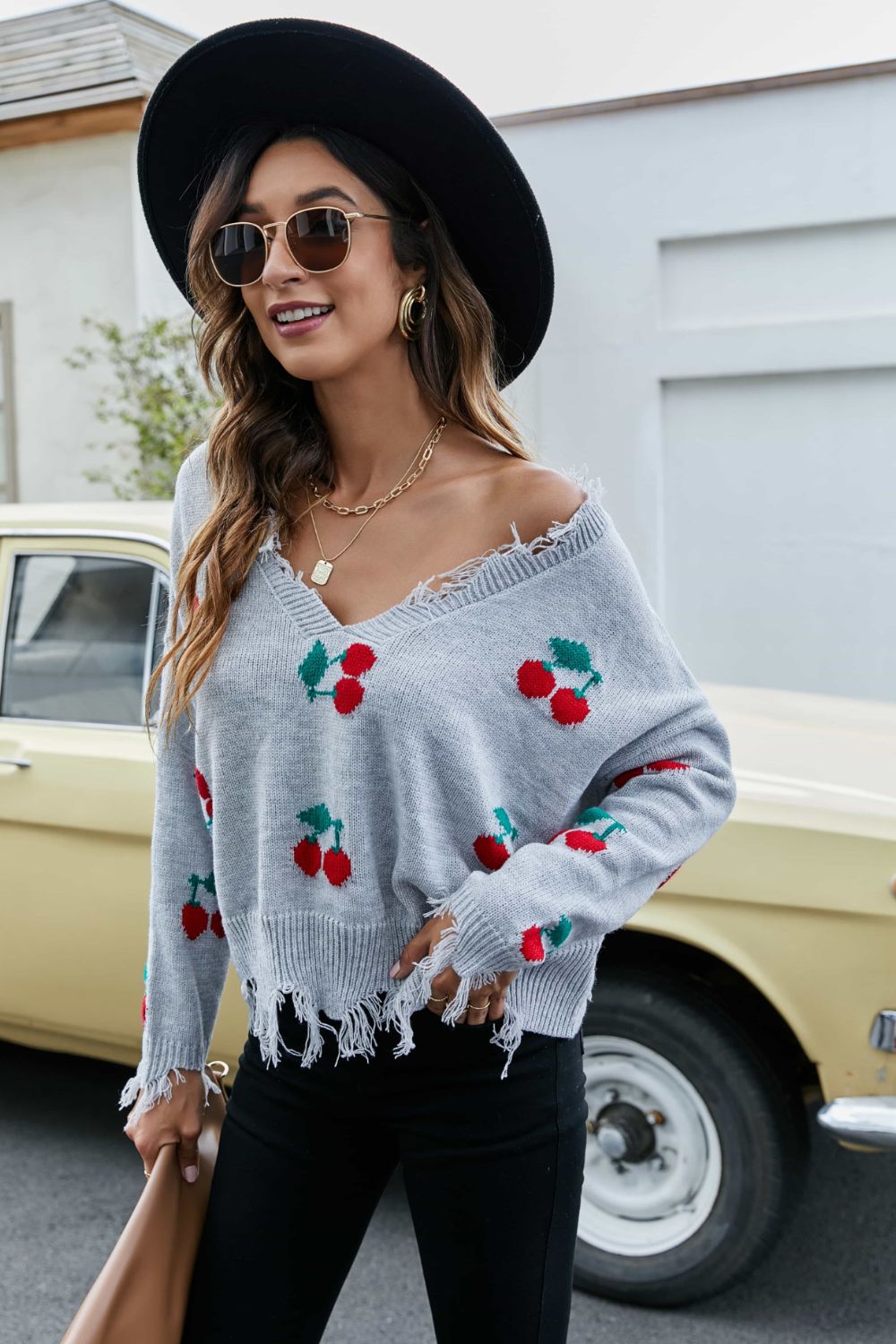 Crop top Sweater Raw hem Cherry Winter Knit (3 colors available)