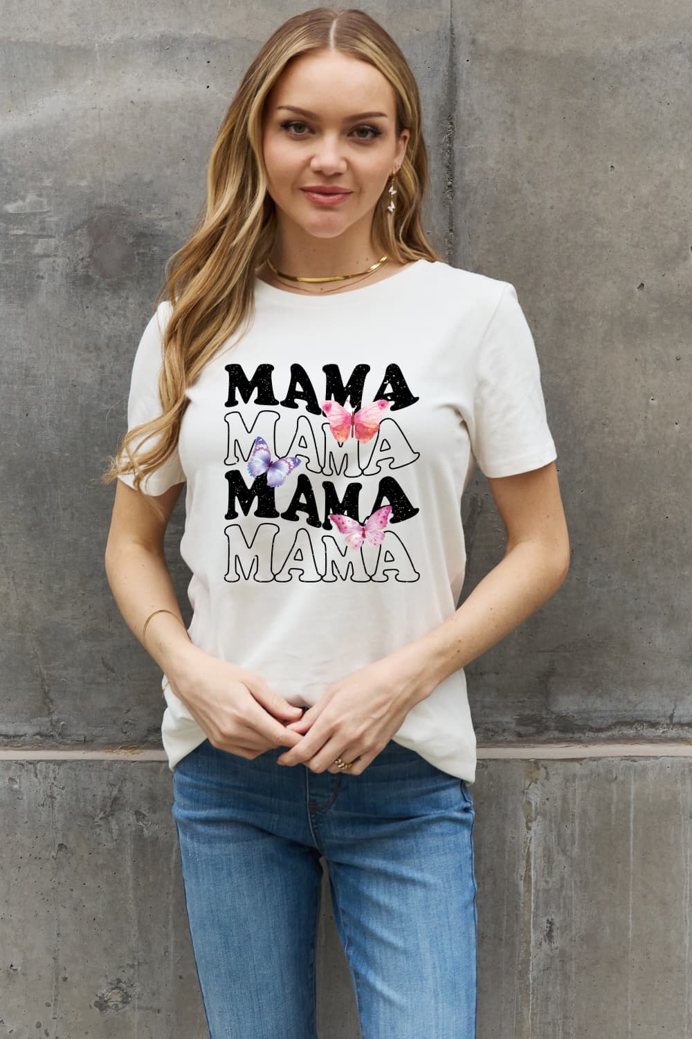 Colorful Butterfly MAMA Graphic Top 100% Cotton Short-sleeve Mom T-Shirt