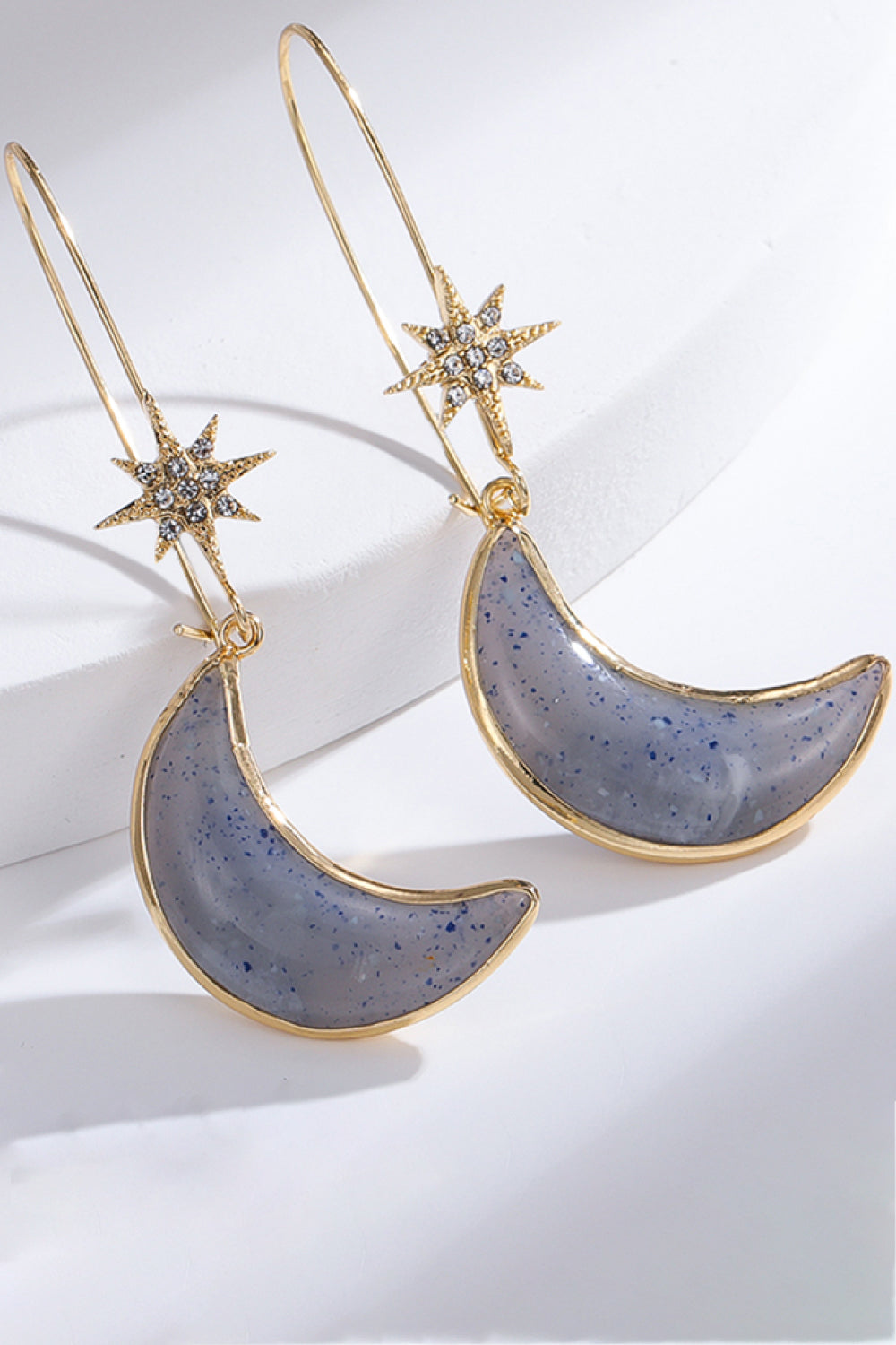 18K Gold Plated Rhinestone Star Resin Moon Dangle Drop Earrings