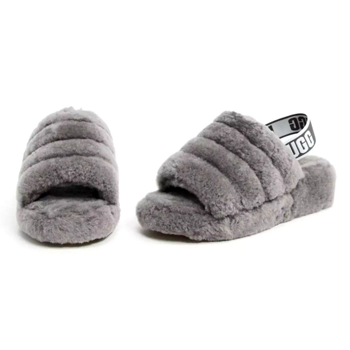 UGG gray fur PLATFORM slippers slides shoes size 9 womens new purchases