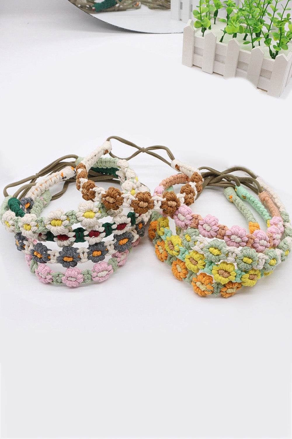 2-Pack Premium Colorful Daisy Macrame Boho Handmade Retro Headband