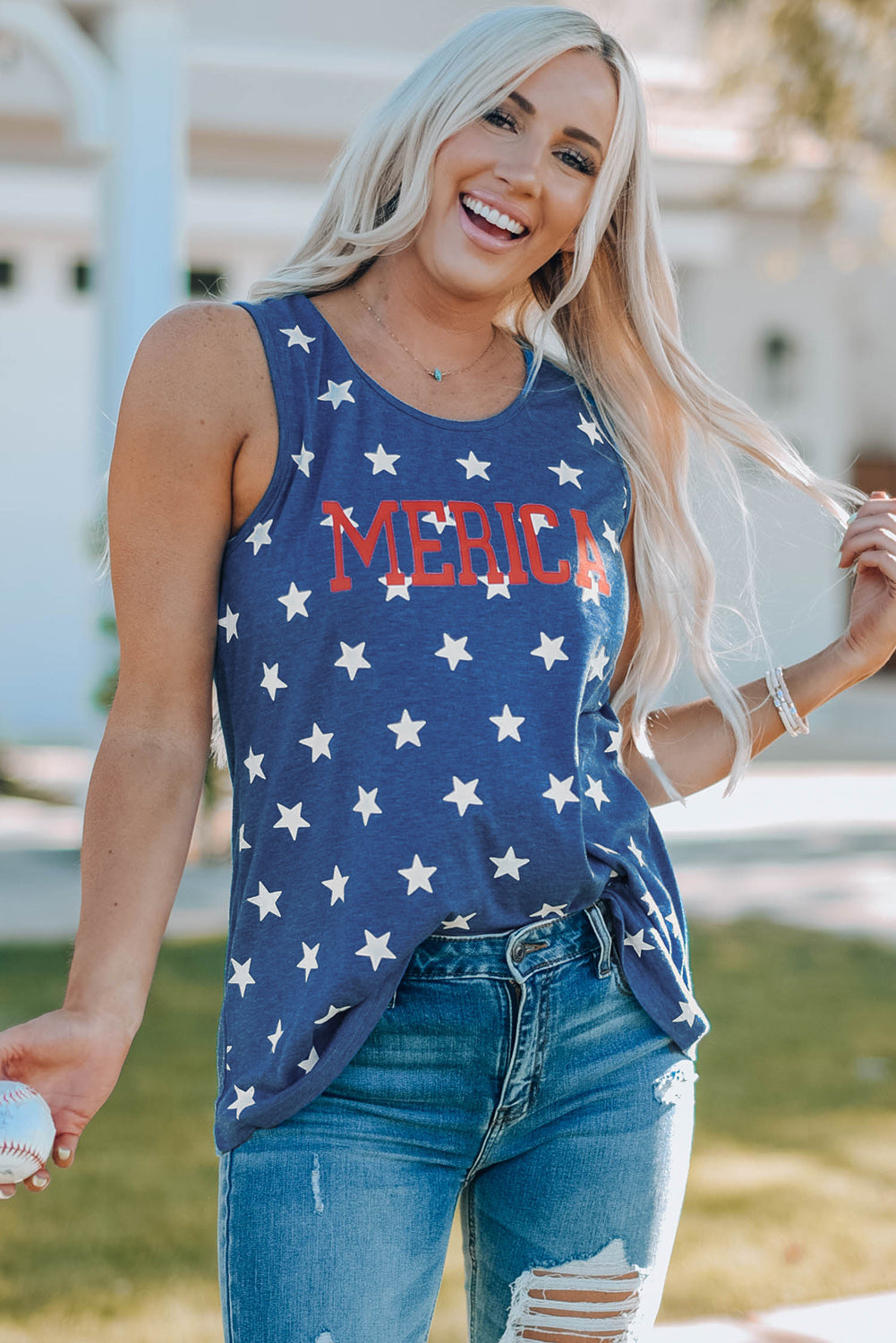 MERICA Star Print American Round Neck Shirt Sleeveless Tank Top (Plus Size Available)