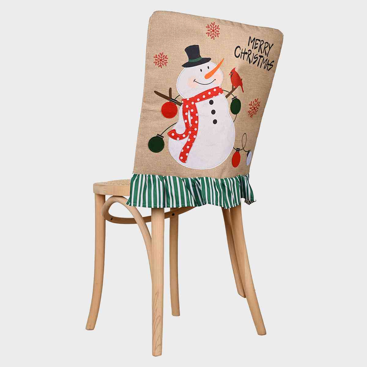 Merry Christmas Santa Snowman Festive Farmhouse Chair Slip Cover Home Decor