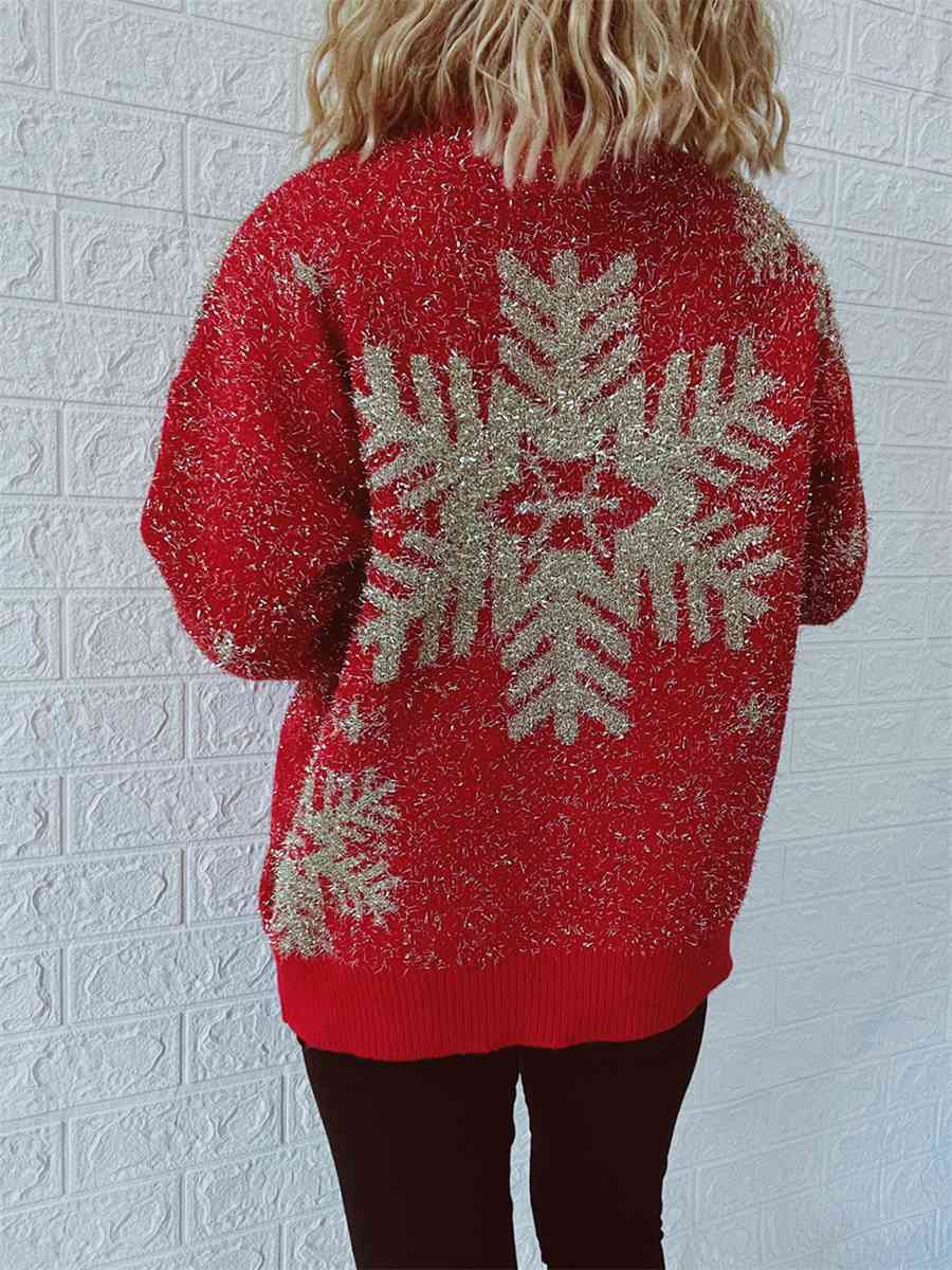 Fuzzy Red Gold Bold Knit Round Neck Classy Holiday Christmas Winter Sweater