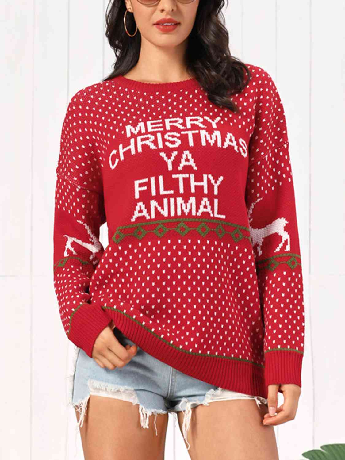 Merry Christmas Ya Filthy Animal Funny Home Movie Knit Sweater
