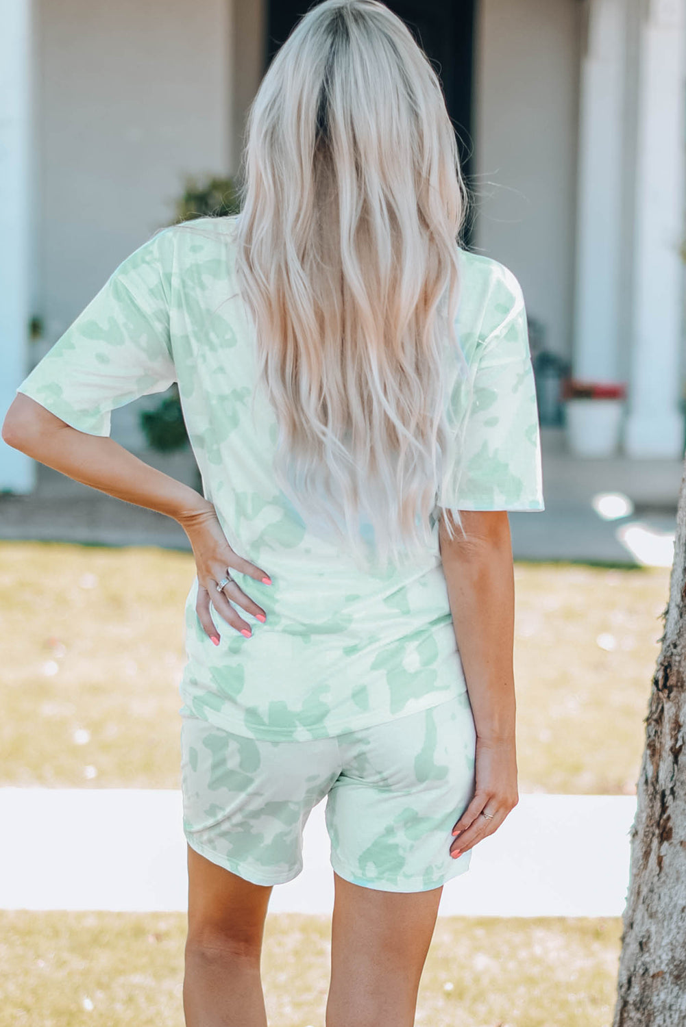 MAMA Graphic Tie-dye Maching Casual Shirt and Shorts Lounge Set