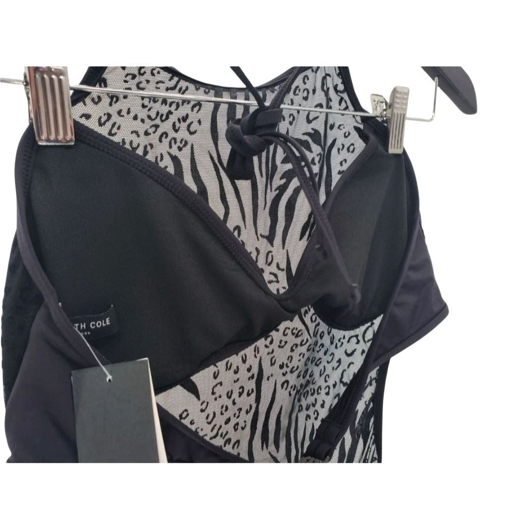 KENNETH COLE One-piece Swimwear Halter Sheer Mesh-Overlay Leopard Monokini