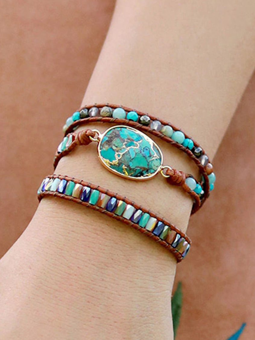 Natural Stone Agate Pyrite Multi-Strand Beaded Wrap Bracelet Grounded Energy