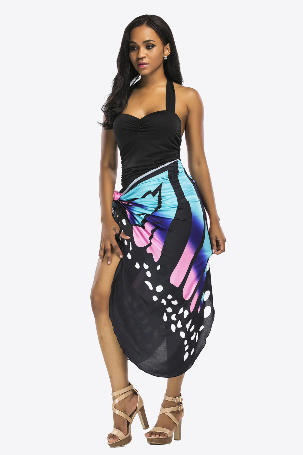 Butterfly Swimwear Cover Up Convertible Spaghetti Strap Dress or Sarong Skirt