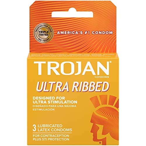 TROJAN Stimulations Ultra Ribbed Lubricated Latex Condom - 3 Count Box