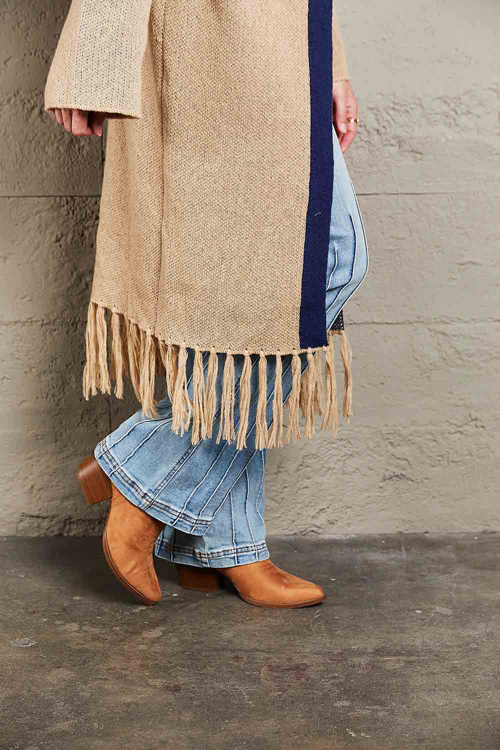 Fringe Retro Geometric Knit Cardigan Sleeve Colorful Open Front Sweater Duster
