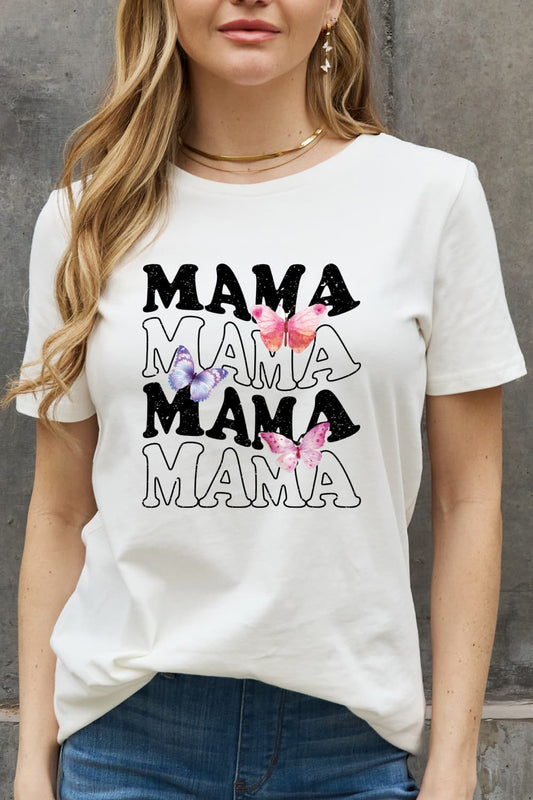 Colorful Butterfly MAMA Graphic Top 100% Cotton Short-sleeve Mom T-Shirt