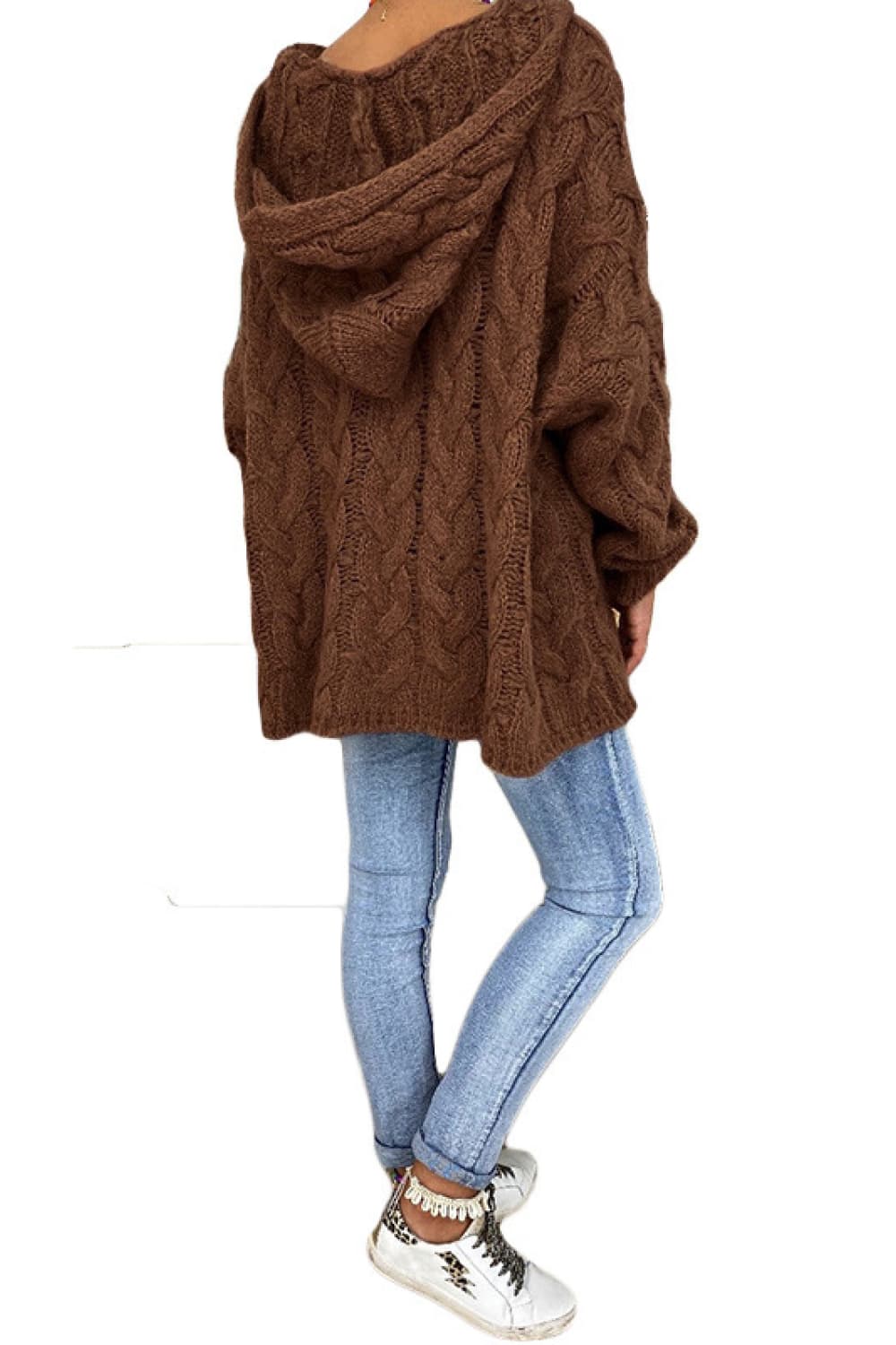 Chunky Cable-Knit Oversized Hoodie Long Sleeve Fall Winter Pullover Sweater