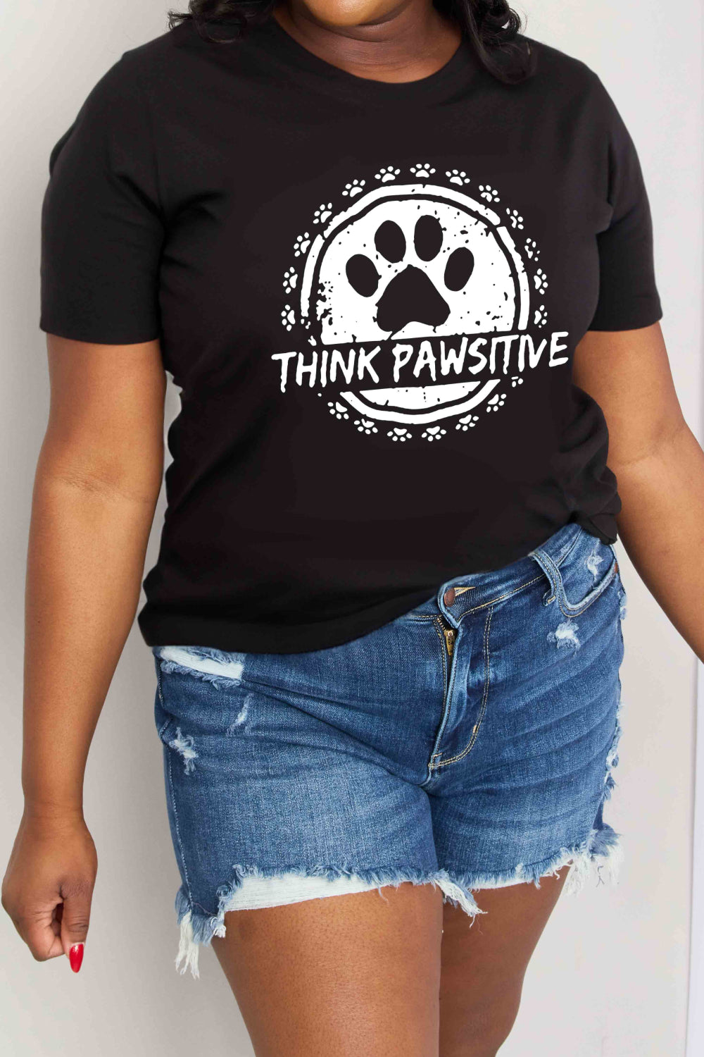 THINK PAWSITIVE Animal Paw Print Graphic 100% Cotton Short Sleeve Tee Shirt (Plus Size Avaialable)