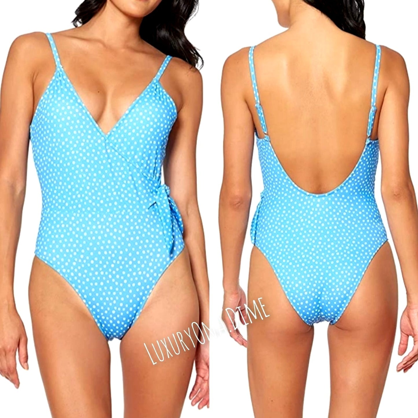 JESSICA SIMPSON Swimwear One-piece V-Neck Swimsuit Polka dot Retro