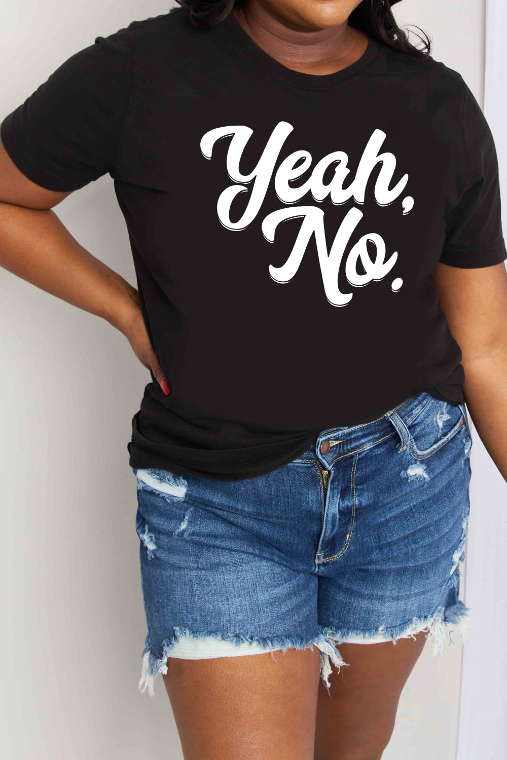 YEAH, NO Funny Graphic 100% Cotton Short-sleeve Tee Shirt (Plus Size Available)
