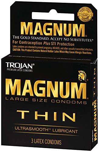 TROJAN Magnum Thin Lubricated Condoms with Ultrasmooth Lubricant - 3 Count/Box