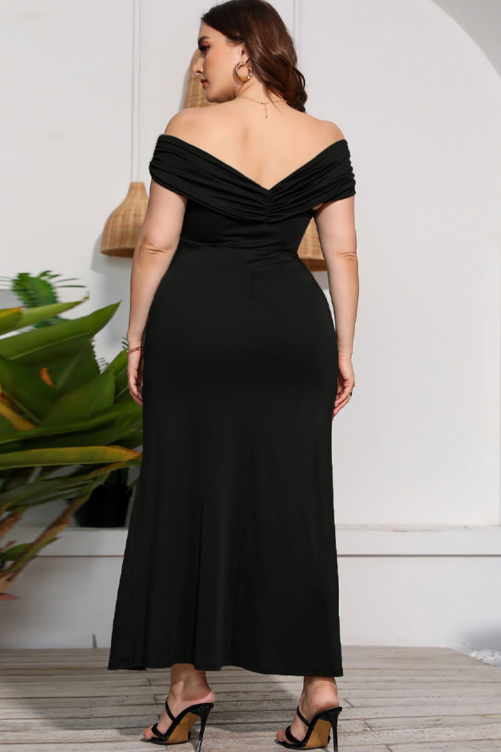 Wrap Crossover Bodice Formal Off-Shoulder High Slit Maxi Party Dress (Plus Size Only)