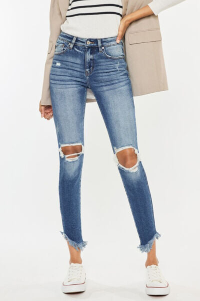 KanCan High-Rise Waist Distressed Denim Raw Cropped Skinny Jean Pants