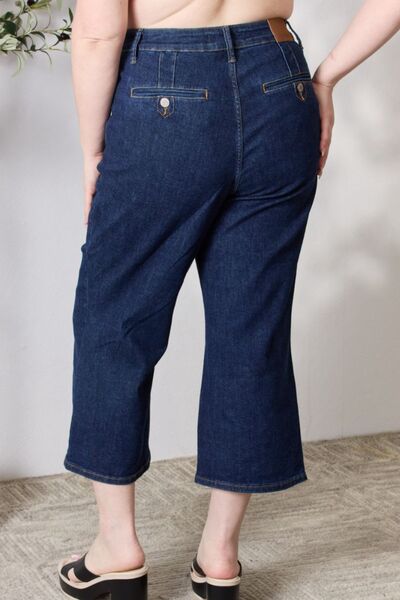 High Waist Denim Cropped Retro Wide Leg Dark Wash Jean Pants Judy Blue