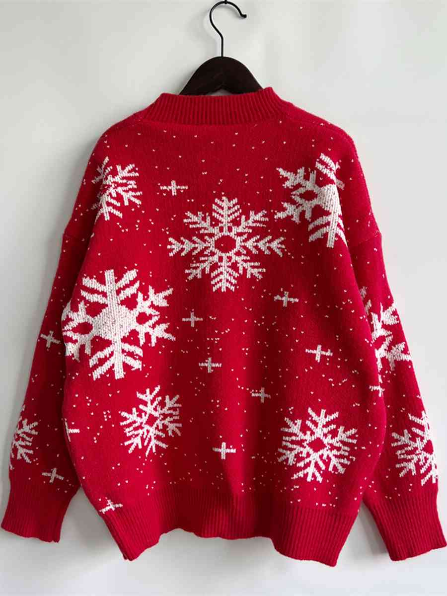 Color Contrast Snowflake Round Neck Long Sleeve Minimalist Winter Sweater
