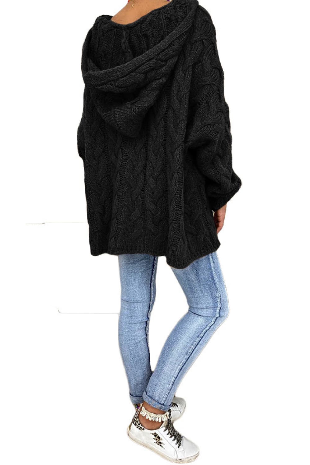 Chunky Cable-Knit Oversized Hoodie Long Sleeve Fall Winter Pullover Sweater